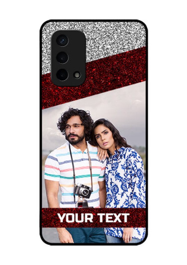 Oppo A74 5G Personalized Glass Phone Case - Image Holder with Glitter Strip Design