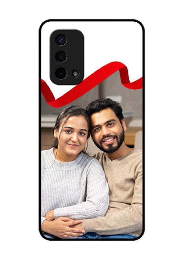 Oppo A74 5G Photo Printing on Glass Case - Red Ribbon Frame Design