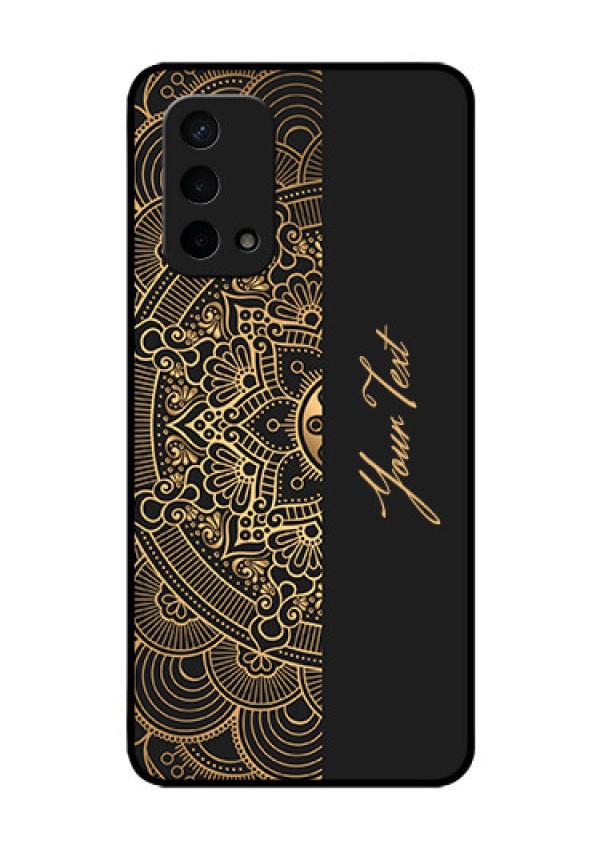 Oppo A74 5G Photo Printing on Glass Case - Mandala art with custom text Design
