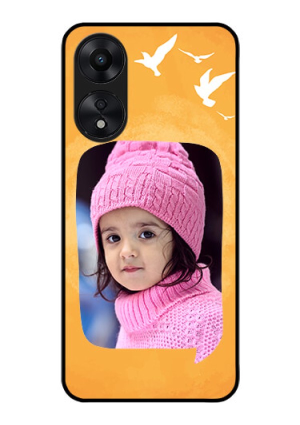Oppo A78 5G Personalized Glass Phone Case - Water Color Design with Bird Icons