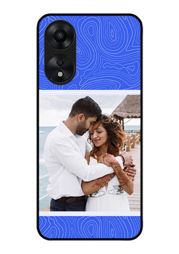 Oppo A78 5G Custom Glass Mobile Case - Curved line art with blue and white Design