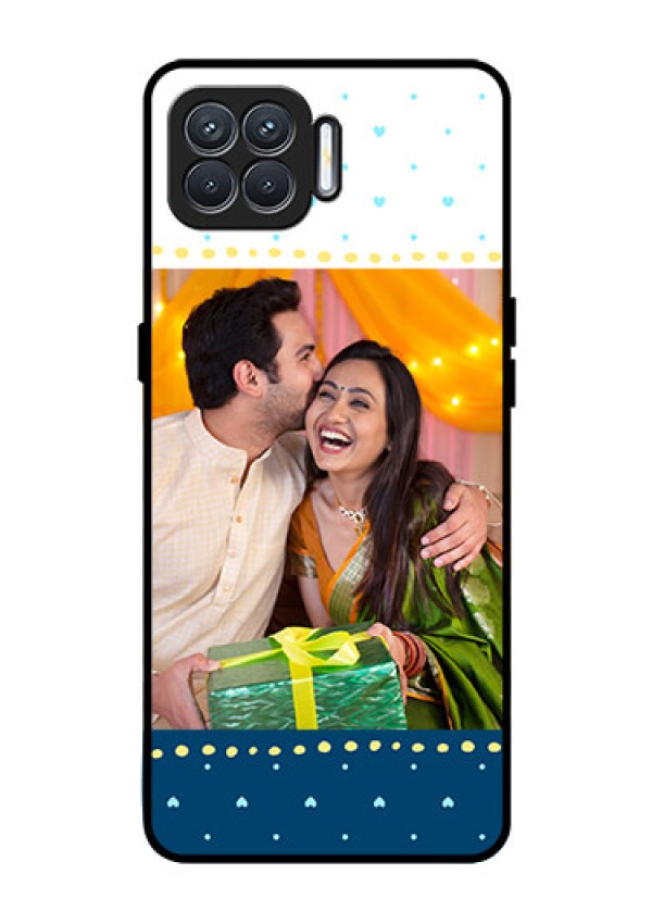 Oppo F17 Personalized Glass Phone Case  - White and Blue Abstract Design