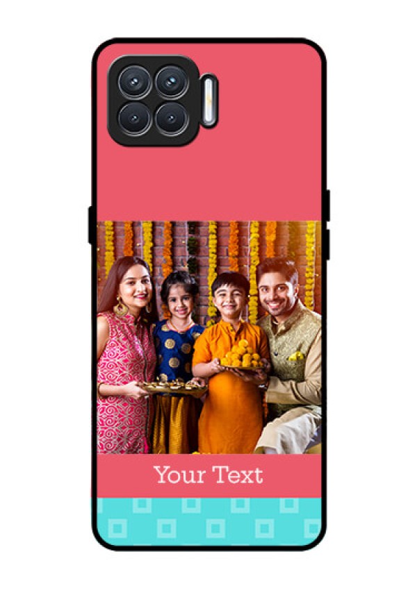 Oppo F17 Personalized Glass Phone Case  - Peach & Blue Color Design