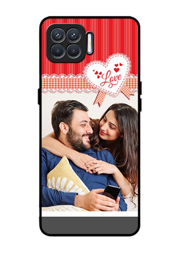 Oppo F17 Custom Glass Mobile Case  - Red Love Pattern Design