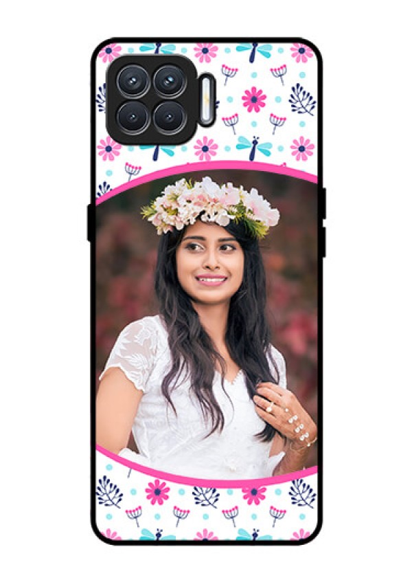 Oppo F17 Photo Printing on Glass Case  - Colorful Flower Design