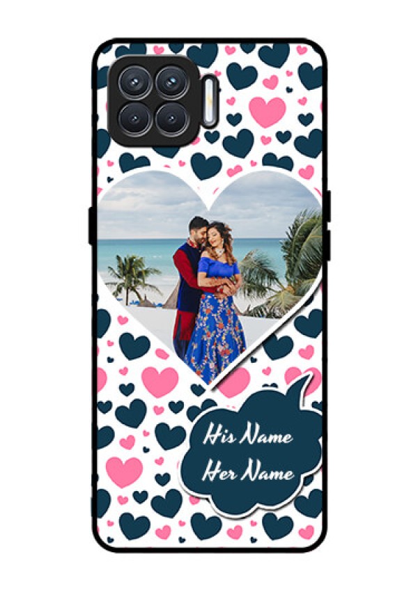 Oppo F17 Custom Glass Phone Case  - Pink & Blue Heart Design