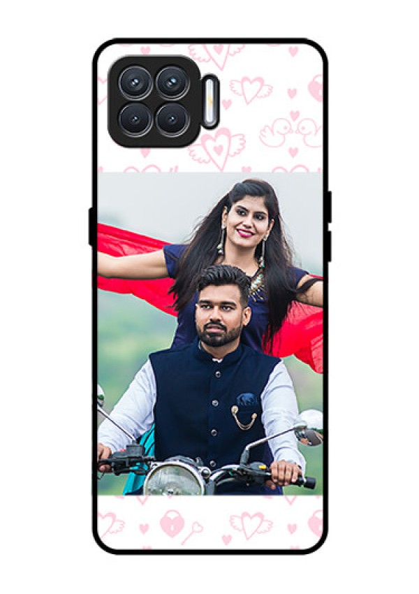 Oppo F17 Custom Glass Mobile Case  - Pink Flying Heart Design