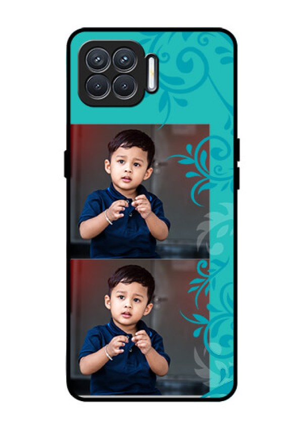 Oppo F17 Personalized Glass Phone Case  - with Photo and Green Floral Design 