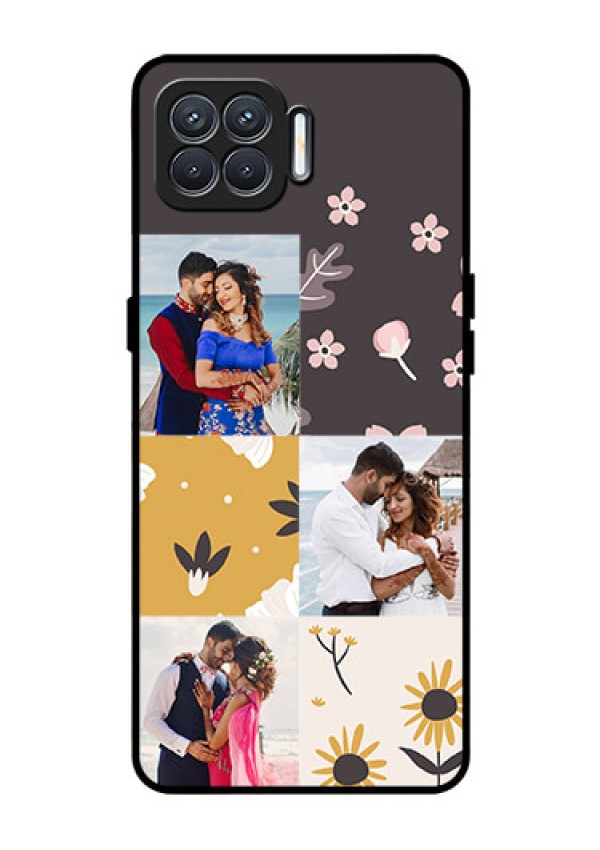 Oppo F17 Photo Printing on Glass Case  - 3 Images with Floral Design