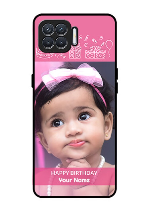 Oppo F17 Photo Printing on Glass Case  - with Birthday Line Art Design