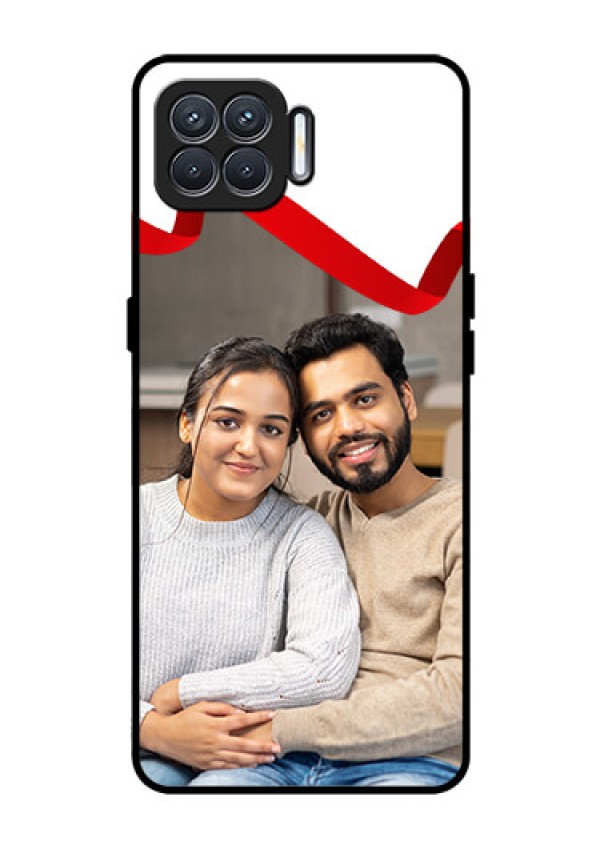 Oppo F17 Photo Printing on Glass Case  - Red Ribbon Frame Design