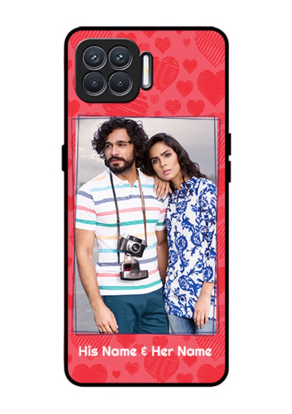 Oppo F17 Photo Printing on Glass Case  - with Red Heart Symbols Design