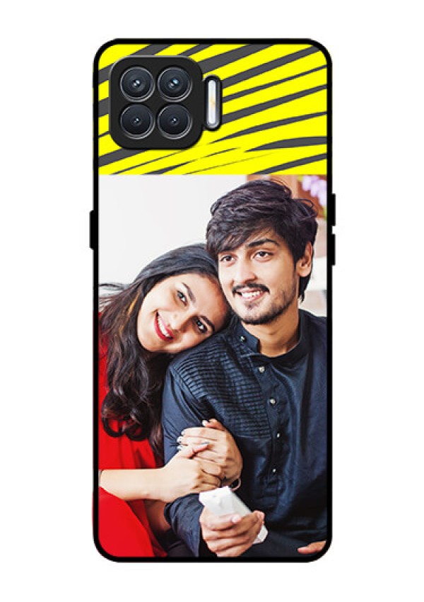 Oppo F17 Photo Printing on Glass Case  - Yellow Abstract Design