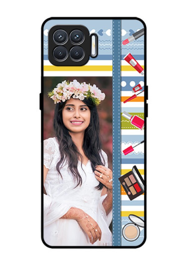 Oppo F17 Personalized Glass Phone Case  - Makeup Icons Design