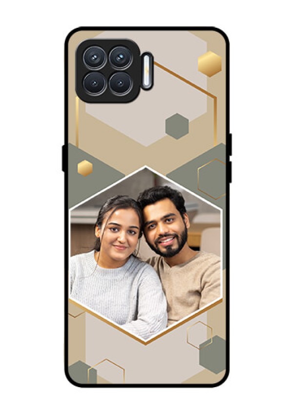 Oppo F17 Photo Printing on Glass Case - Stylish Hexagon Pattern Design
