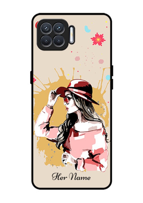 Oppo F17 Photo Printing on Glass Case - Women with pink hat Design