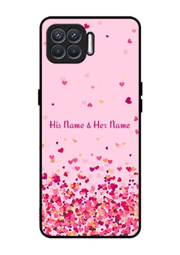 Oppo F17 Photo Printing on Glass Case - Floating Hearts Design