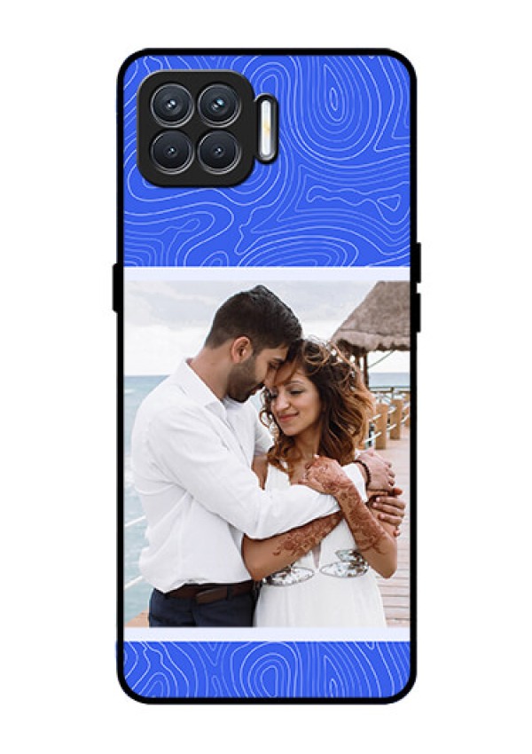Oppo F17 Custom Glass Mobile Case - Curved line art with blue and white Design