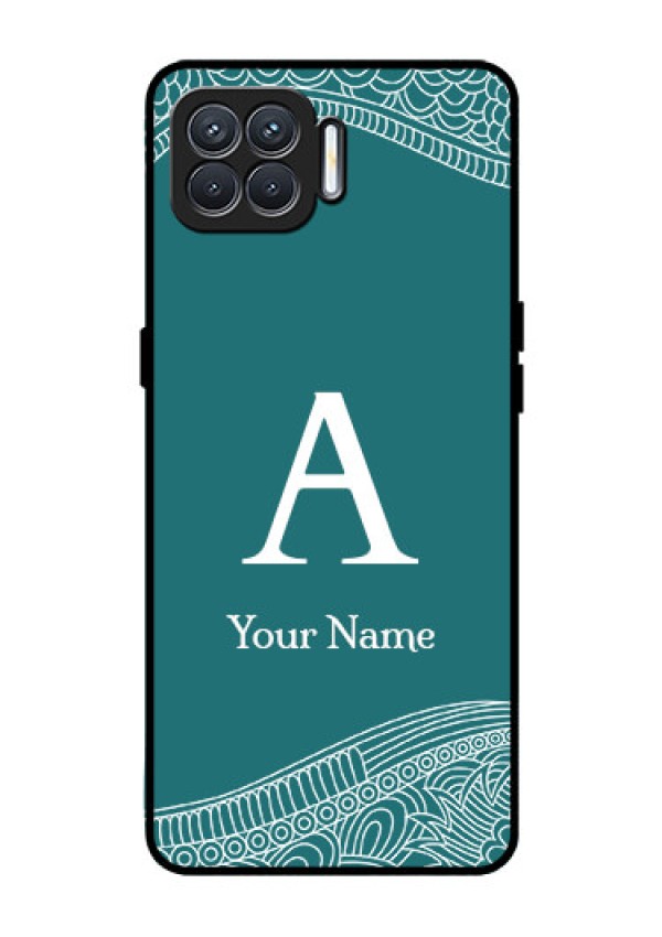 Oppo F17 Personalized Glass Phone Case - line art pattern with custom name Design