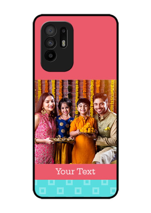 Oppo F19 Pro Plus 5G Personalized Glass Phone Case - Peach & Blue Color Design