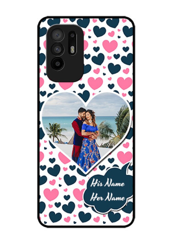 Oppo F19 Pro Plus 5G Custom Glass Phone Case - Pink & Blue Heart Design