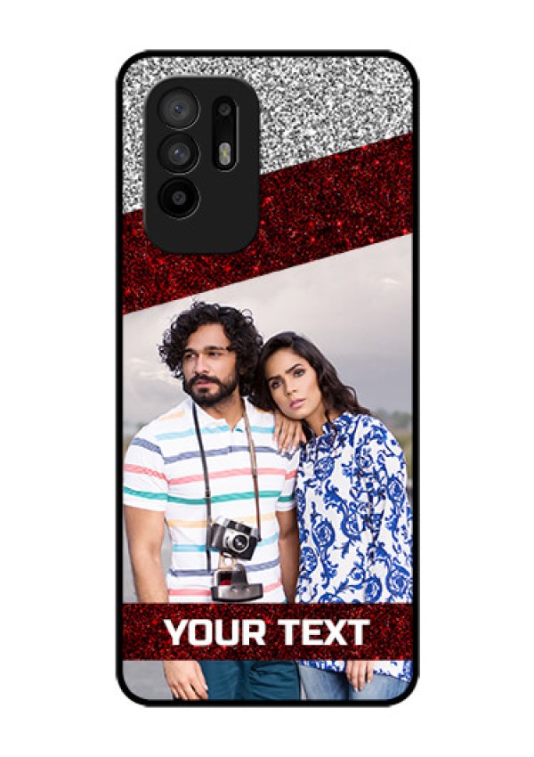 Oppo F19 Pro Plus 5G Personalized Glass Phone Case - Image Holder with Glitter Strip Design