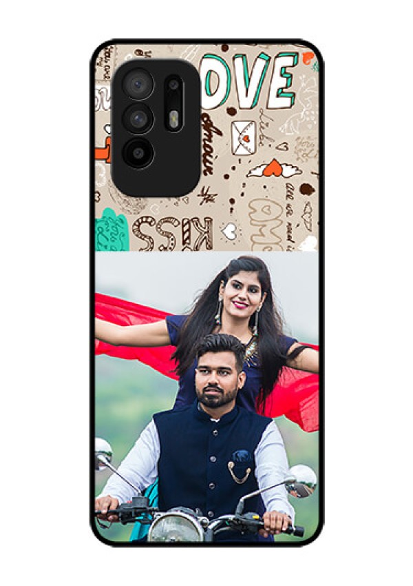 Oppo F19 Pro Plus 5G Custom Glass Phone Case - Love Doodle Pattern 