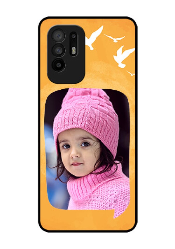 Oppo F19 Pro Plus 5G Personalized Glass Phone Case - Water Color Design with Bird Icons