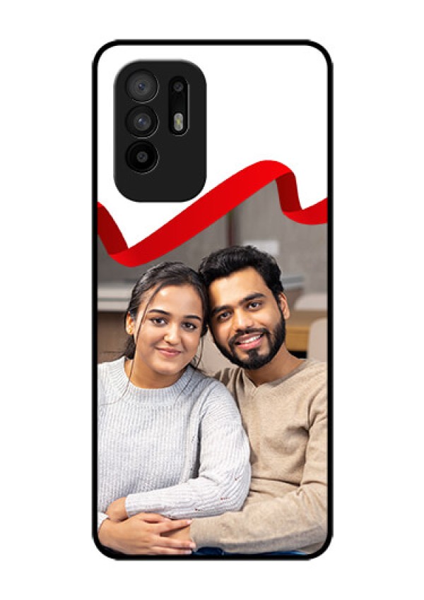 Oppo F19 Pro Plus 5G Photo Printing on Glass Case - Red Ribbon Frame Design