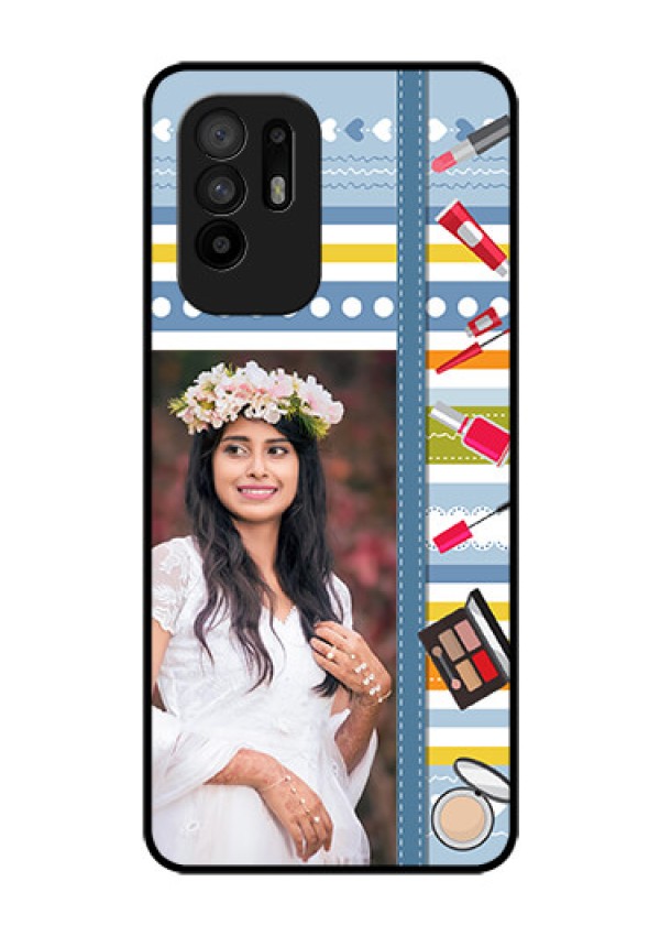 Oppo F19 Pro Plus 5G Personalized Glass Phone Case - Makeup Icons Design