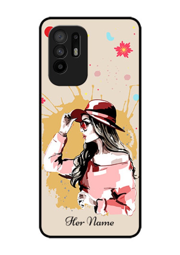 Oppo F19 Pro Plus 5G Photo Printing on Glass Case - Women with pink hat Design