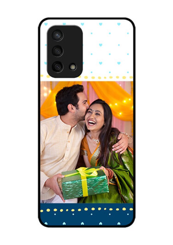 Oppo F19s Personalized Glass Phone Case - White and Blue Abstract Design