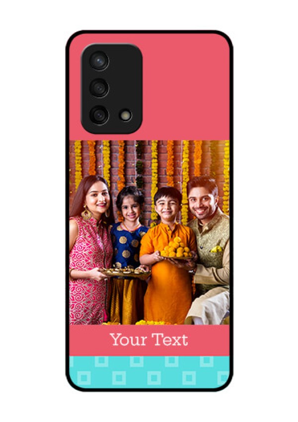 Oppo F19s Personalized Glass Phone Case - Peach & Blue Color Design