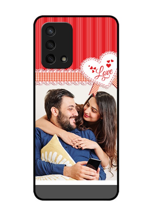 Oppo F19s Custom Glass Mobile Case - Red Love Pattern Design