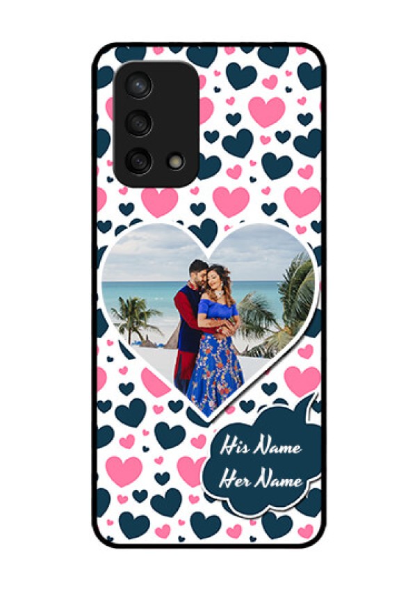 Oppo F19s Custom Glass Phone Case - Pink & Blue Heart Design