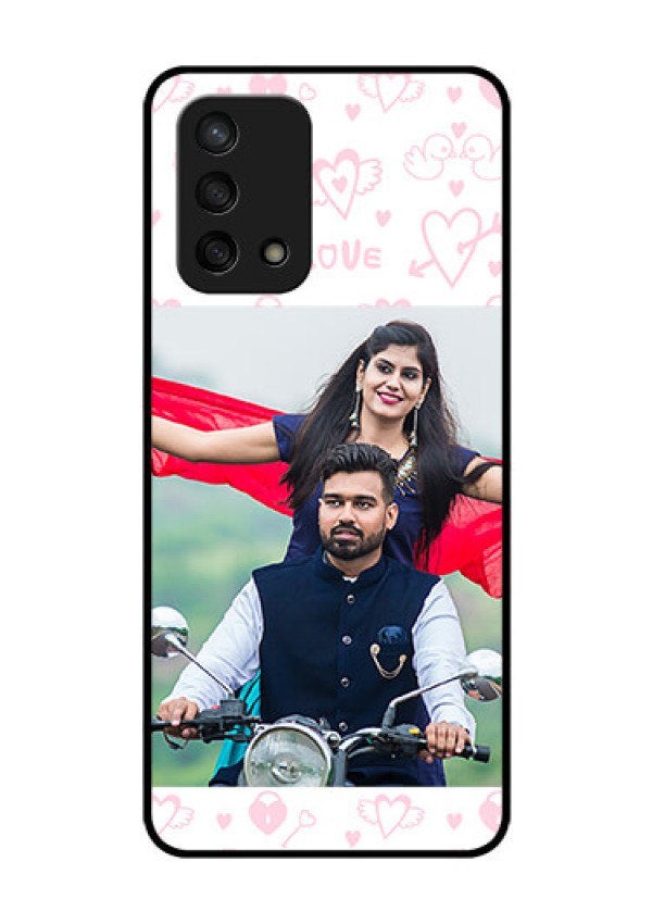 Oppo F19s Custom Glass Mobile Case - Pink Flying Heart Design