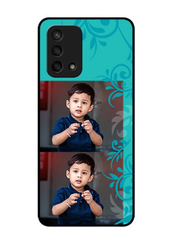 Oppo F19s Personalized Glass Phone Case - with Photo and Green Floral Design 