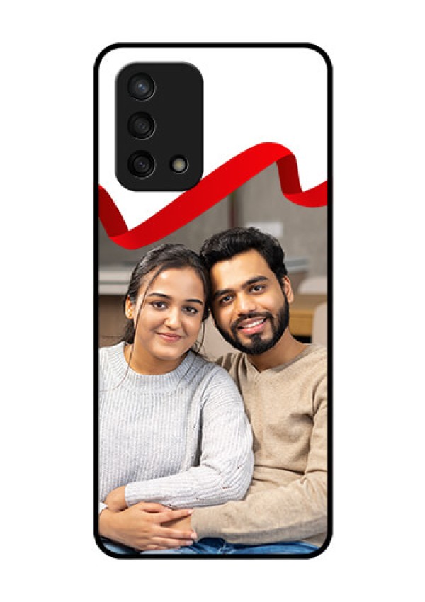 Oppo F19s Photo Printing on Glass Case - Red Ribbon Frame Design
