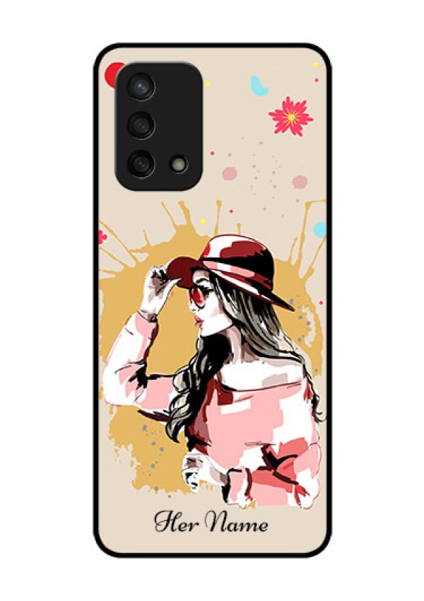 Oppo F19s Photo Printing on Glass Case - Women with pink hat Design