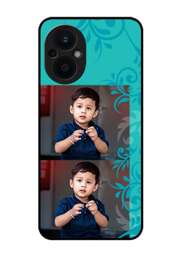 Oppo F21 Pro 5G Personalized Glass Phone Case - with Photo and Green Floral Design
