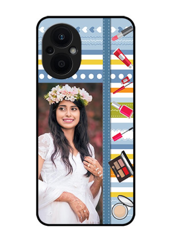 Oppo F21 Pro 5G Personalized Glass Phone Case - Makeup Icons Design