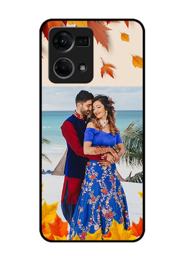 Oppo F21 Pro Photo Printing on Glass Case - Autumn Maple Leaves Design