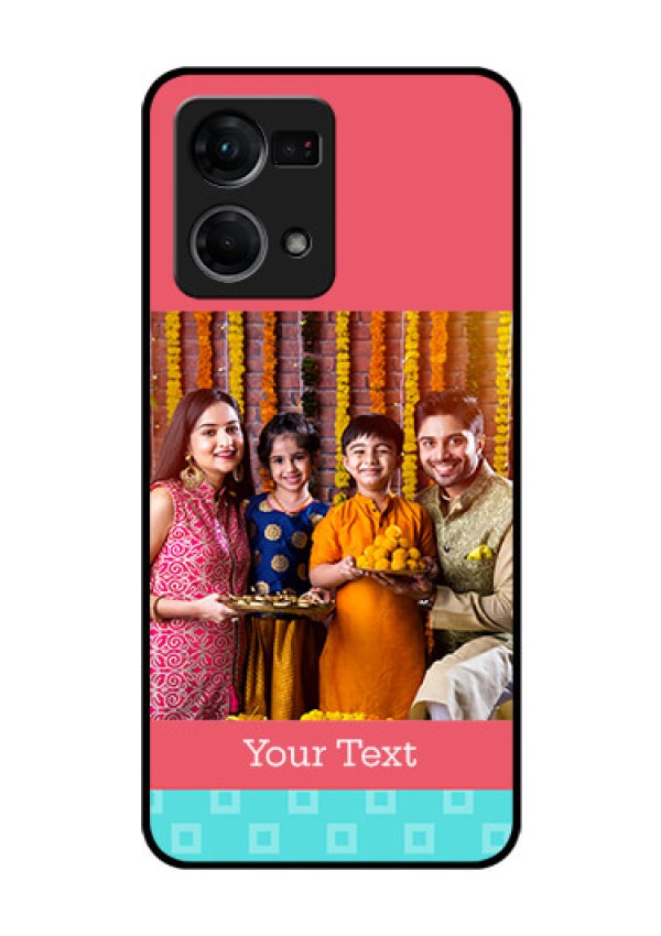Oppo F21s Pro Personalized Glass Phone Case - Peach & Blue Color Design