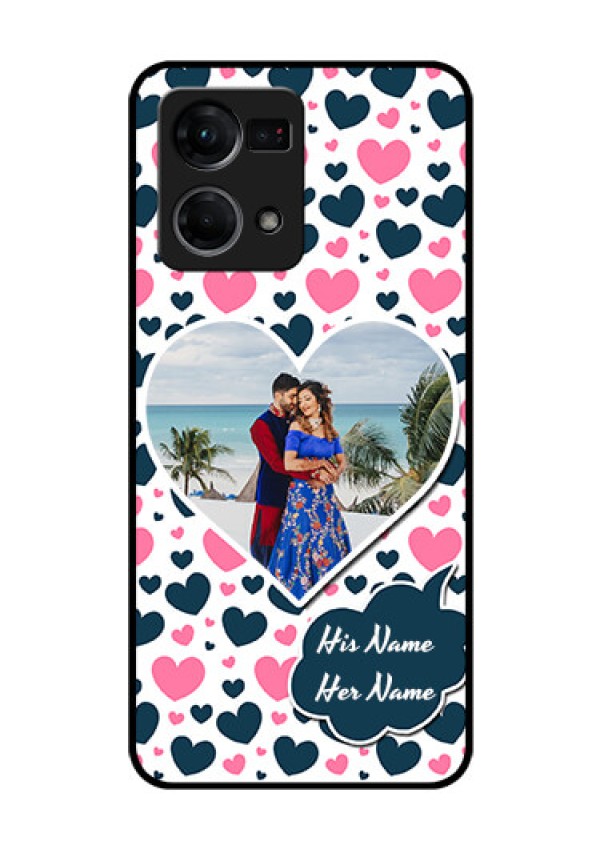 Oppo F21s Pro Custom Glass Phone Case - Pink & Blue Heart Design