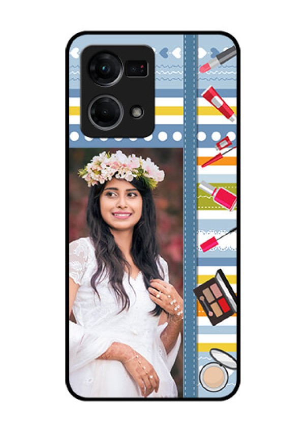 Oppo F21s Pro Personalized Glass Phone Case - Makeup Icons Design