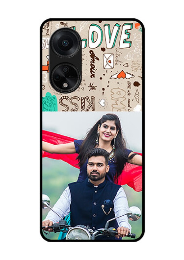 Oppo F23 5G Custom Glass Phone Case - Love Doodle Pattern