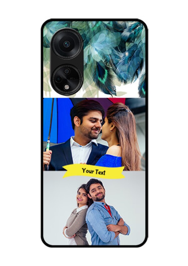 Oppo F23 5G Personalized Glass Phone Case - Image with Boho Peacock Feather Design