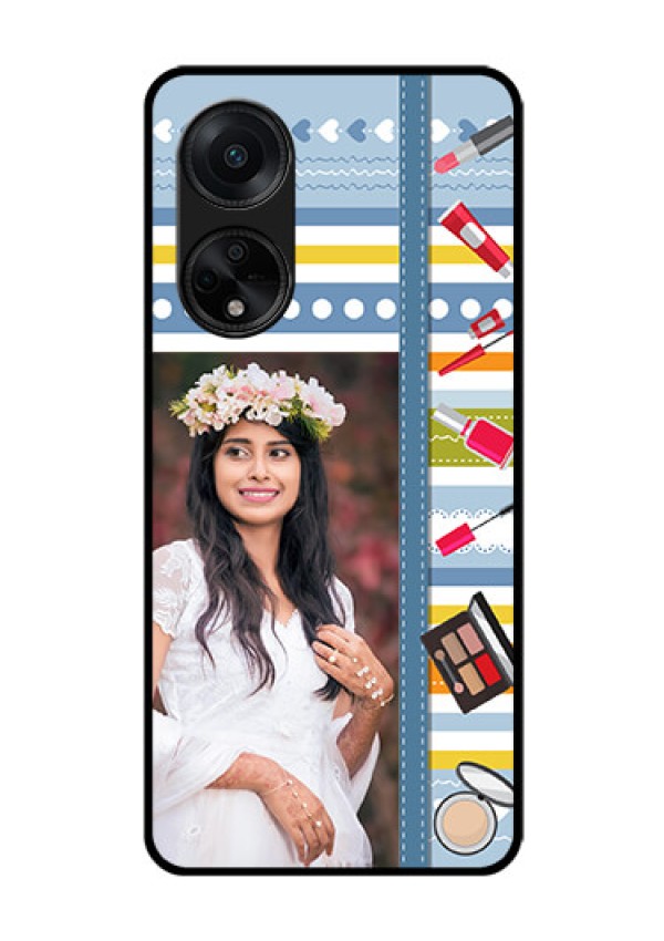 Oppo F23 5G Personalized Glass Phone Case - Makeup Icons Design