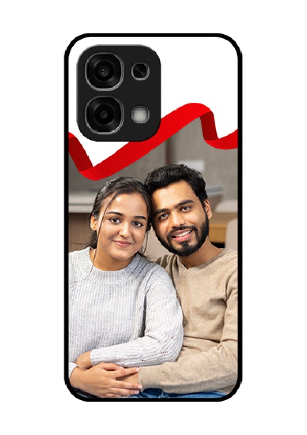 Oppo F33 5G Custom Glass Phone Case - Red Ribbon Frame Design