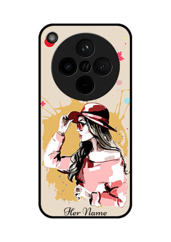 Find X8 5G Custom Glass Phone Case - Women With Pink Hat Design